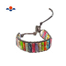 Handmade 7 Chakra Sea Sediment Jasper Stone Round Tube Leather Wrap Bracelet