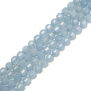 Aquamarine Prism Cut Double Point Faceted Round Beads 9x10mm 15.5'' Strand