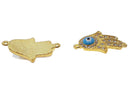 hamsa hand charm gold rose gold plated copper with micro pave clear zircon