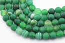 large hole green Striped agate matte round beads