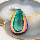 natural malachite pendant teardrop shape rainbow plated