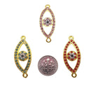 evil eye charm gold plated copper micro pave pink red green zircon