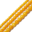 Cloudy Yellow Dyed Jade Smooth Round Beads 6mm 8mm 10mm 15.5" Strand