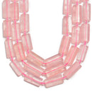 rose quartz faceted flat rectangle cylinder tube beads