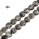Natural Black Network Silk Stone Spider Web Jasper Smooth Flat Coin Beads Size 12mm 15.5'' Strand