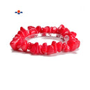 Red Dyed Jade Pebble Nugget Elastic Bracelet Size 7-17mm 7.5'' Length