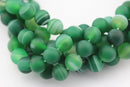 large hole green Striped agate matte round beads