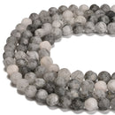 Black Tourmalinated Quartz Matte Soccer Faceted Round Beads Size 10mm 15.5'' Str