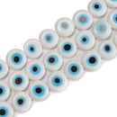 White Evil Eye Glass Coin Discs Beads Size 6mm 8mm 10mm 15.5" Strand