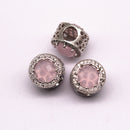 silver micro pave pink synthetic zircon flat wheel charm