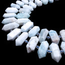 Multi Blue Aquamarine Graduated Center Drill Points Beads 13-25mm 15.5" Strand