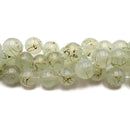 2.0mm Large Hole Green Gold Splash Printed Glass Smooth Round Beads 14mm 15.5"Strand