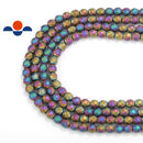 Rainbow Plated Hematite Faceted Matte Round Beads 4mm 15.5" Strand