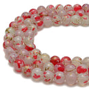 Pink Fuchsia Splash Printed Glass Smooth Round Beads Size 14mm 15.5" Strand