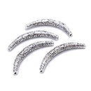 925 Sterling Silver Anti-Silver Flower Curved Tube Beads 3-4x40mm 1Pc Per Bag