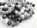 large hole black tourmalinated quartz matte round beads