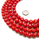 Red Bamboo Coral Faceted Round Beads Size 9mm 10mm 11mm 15.5" Strand