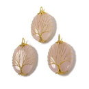 Rose Quartz Tree Pendant Silver Rose Gold Wire Wrap Oval 30x40mm Sold per Piece