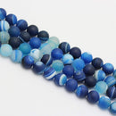 blue Striped agate matte round beads