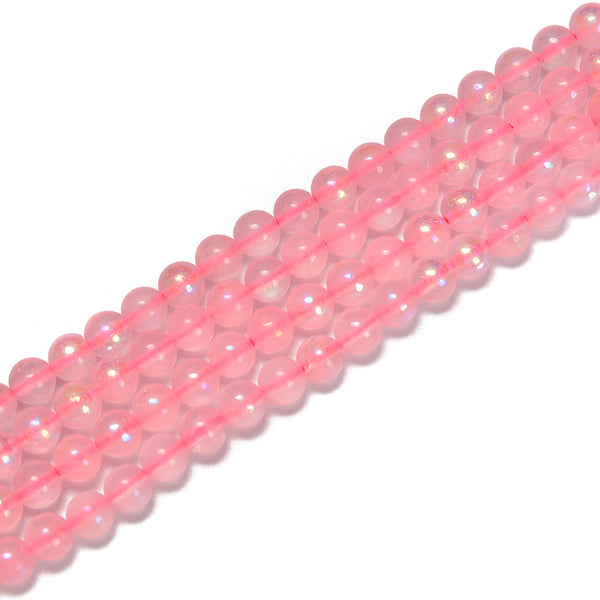 Rose Quartz AB Coated Smooth Round Beads Size 4mm 6mm 8mm 10mm 12mm 15.5" Strand