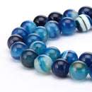 blue Striped agate smooth round beads