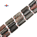 Black Leopard Skin Jasper Faceted Flat Cylinder Tube Beads 14x28mm 15.5'' Strand