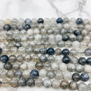 cloudy black tourmalinated quartz smooth round beads