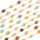 6mm Diamond Cut Beads Multi Gemstone Chain Sold One Meter Per Bag