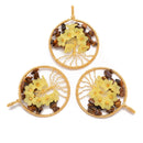 Yellow Tiger's Chips Eye Flower Tree of Life Charm Wire Wrap Pendant Size 50mm Sold Per Piece