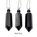 Natural Stone Essential Oil Necklace Perfume Bottle Faceted Points & Silver Chain