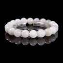 White Rainbow Moonstone Smooth Round Beaded Bracelet 8mm 10mm 7.5''Length