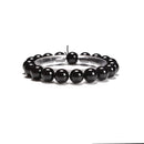 Black Onyx Smooth Round With Guru Beaded Bracelet Size 8mm 10mm 7.5'' Length