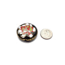 Vintage Cloisonne Black White Flower Handmade Flat Round Single Bead 28mm