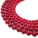 red bamboo coral smooth round beads 