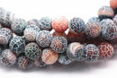black red fire agate Crackled matte round beads