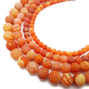 Orange Fire Agate Cracked Matte Round Beads 4mm 6mm 8mm 10mm 12mm 15.5" Strand