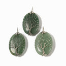 Green Aventurine Tree Pendant Silver Gold Wire Wrap Oval 30x40mm Sold per Piece