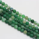 Green Striped Agate Matte Round Beads 6mm 8mm 10mm 15.5" Strand