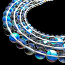 Clear Mystic Aura Mermaid Glass Smooth Round Beads 6mm 8mm 10mm 12mm 15.5" Strand