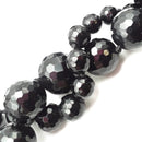 Black Onyx Graduated Faceted Round Beads 6-14mm 8-18mm 14x24mm 15.5" Strand