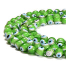 Lime Green Evil Eye Glass Smooth Round Beads Size 6mm 8mm 10mm 15.5'' Strand