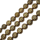Vintage Acrylic Antiqued Etched Gold Round Flat Beads 15x18mm 15.5" Strand