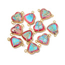 Blue Red Sea Sediment Jasper Gold Plated Edge Pendant Connector Size 15mm
