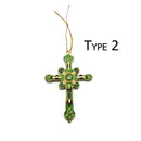 Cloisonne Christmas Tree Ornament Crucifix Cross 3.75 x 4" Wide Sold Per Piece
