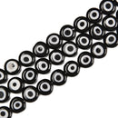 Black Evil Eye Glass Coin Discs Beads Size 6mm 8mm 10mm 15.5" Strand