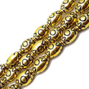 Vintage Acrylic Antique Etched Gold Barrel Drum Beads 15x23mm 15.5" Strand