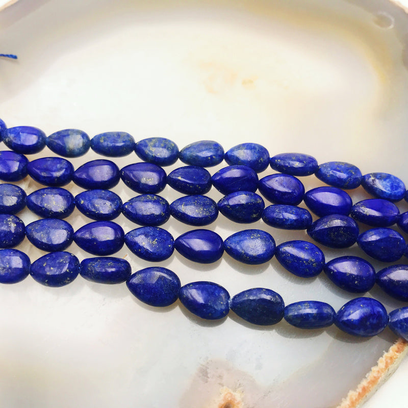 lapis lazuli smooth flat teardrop beads 