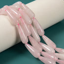 Rose Quartz Smooth Full Teardrop Beads Size 10x30mm 15.5'' Strand
