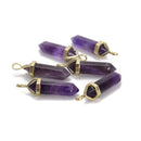 Amethyst Pendulum Healing Point Gold Plated Loop Bail Pendant 8x40mm 6 PCS / Bag