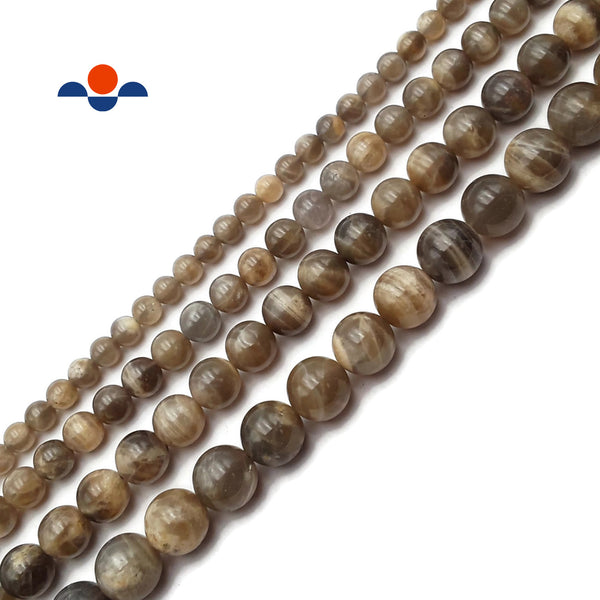 Gray Moonstone Smooth Round Beads Size 6mm 8mm 10mm 12mm 15.5'' Strand